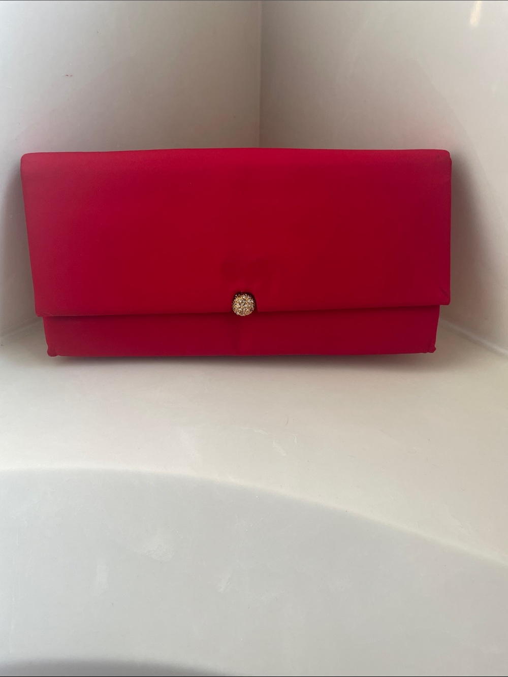 Magid Hot Pink Satin Evening Clutch with Rhinestone Button